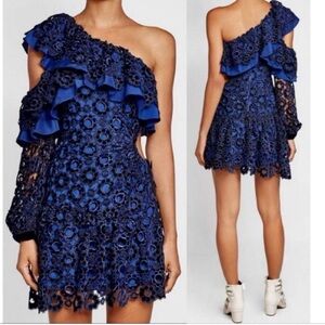 Self portrait Elegant Blue Lace One-Shoulder Dress